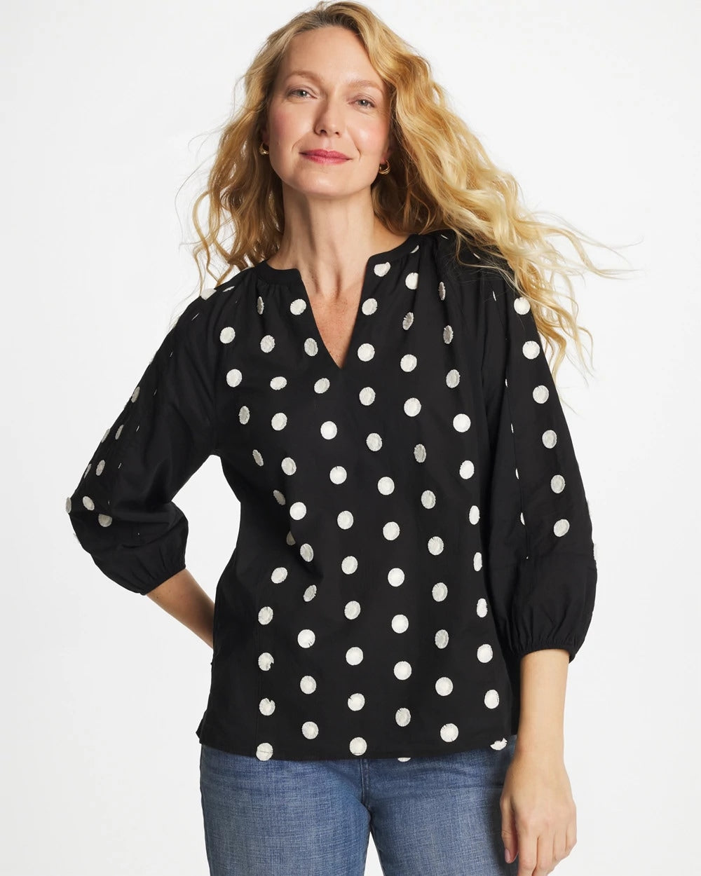 Chico's Textured Polka Dot Blouse