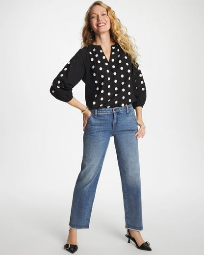 Chico's Textured Polka Dot Blouse