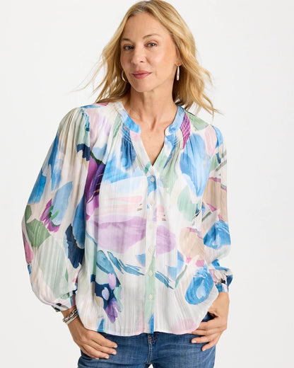 Chico's Blur Geo Button Front Blouse