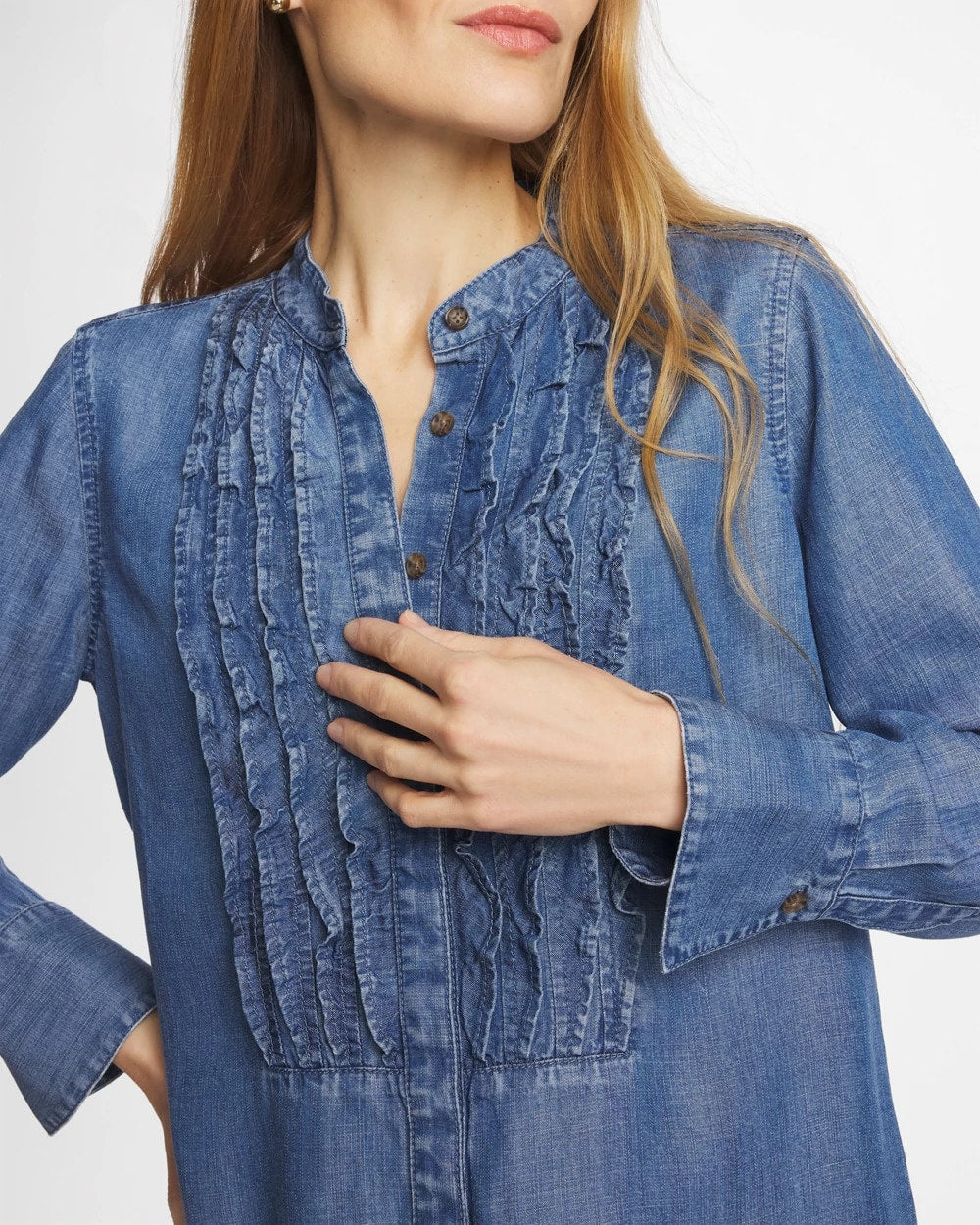 Chico's Tencel Ruffle Front Shirt