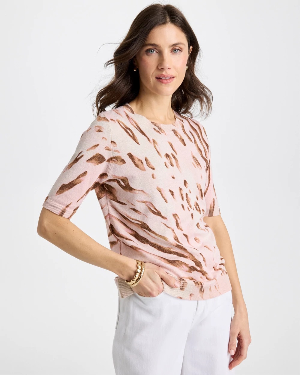 Chico's Ella Crewneck Metallic Pullover Sweater