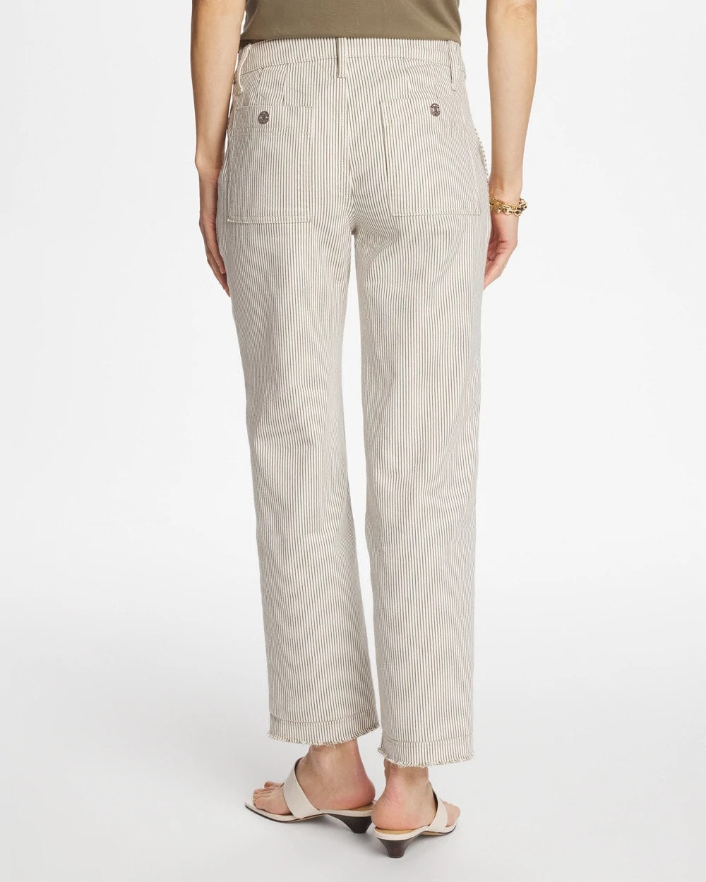 Chico's Stripe Girlfriend Straight Ankle Jeans