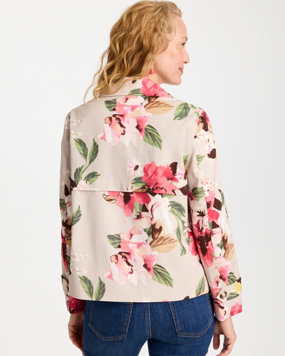 Chico's Cotton-Stretch Floral Trench Coat