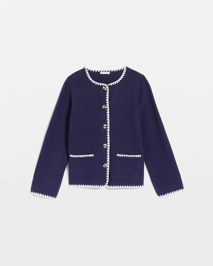 Chico's Blanket Stitch Crewneck Cardigan