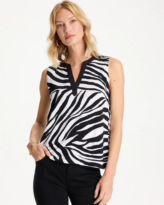 Chico's Zebra Cotton-Stretch Notch Neck Tank