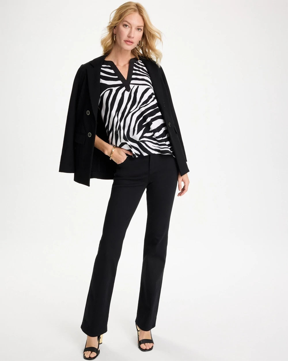 Chico's Zebra Cotton-Stretch Notch Neck Tank