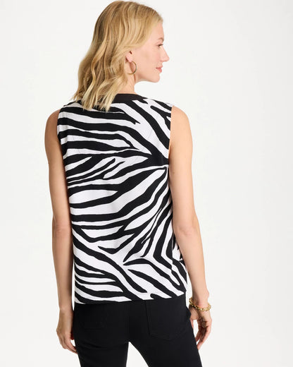 Chico's Zebra Cotton-Stretch Notch Neck Tank