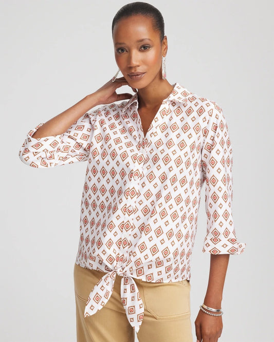 Chico's No Iron™ Tie-Front Geo-Print Shirt