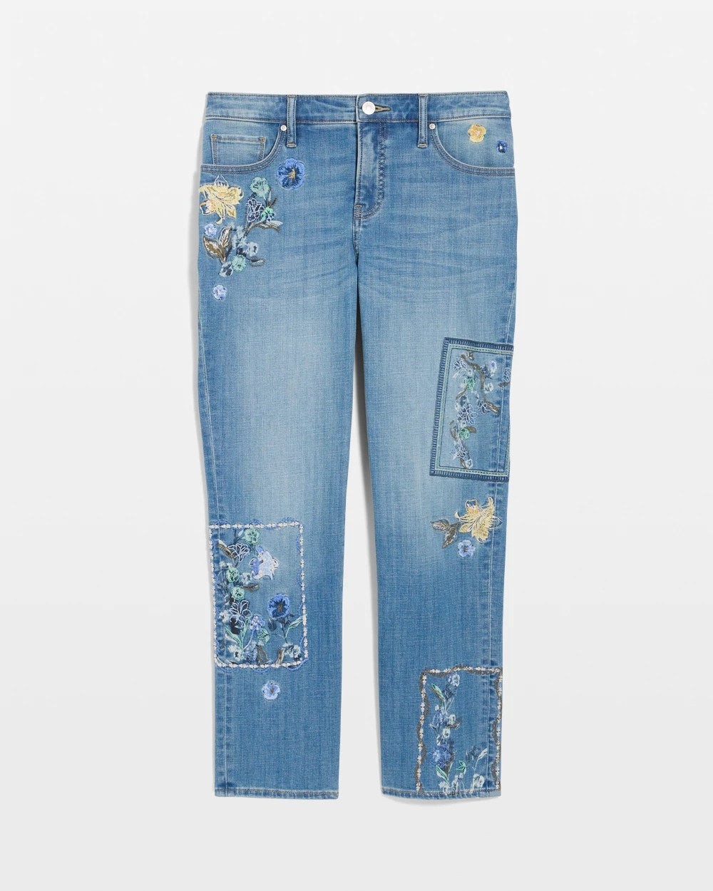 Chico's Floral Patchwork Girlfriend Crop Jeans