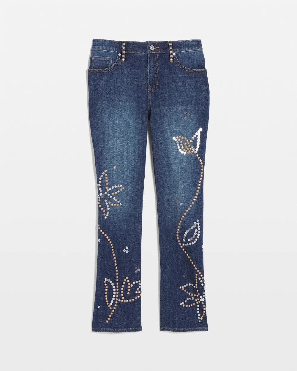 Chico's Embellished Girlfriend Cropped Flared Jeans