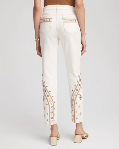 Chico's Embellished Girlfriend Slim Ankle Jeans