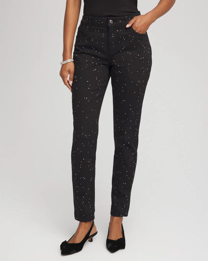 Chico's Stone Embellished Girlfriend Slim Ankle Jeans