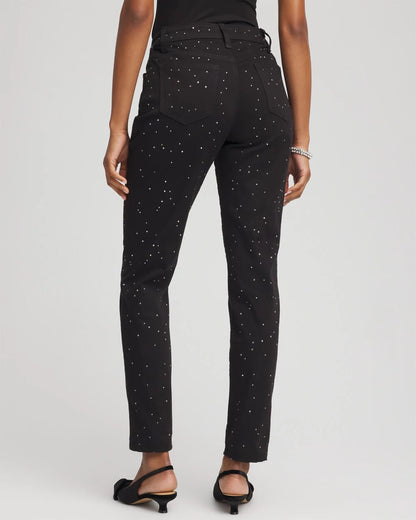 Chico's Stone Embellished Girlfriend Slim Ankle Jeans