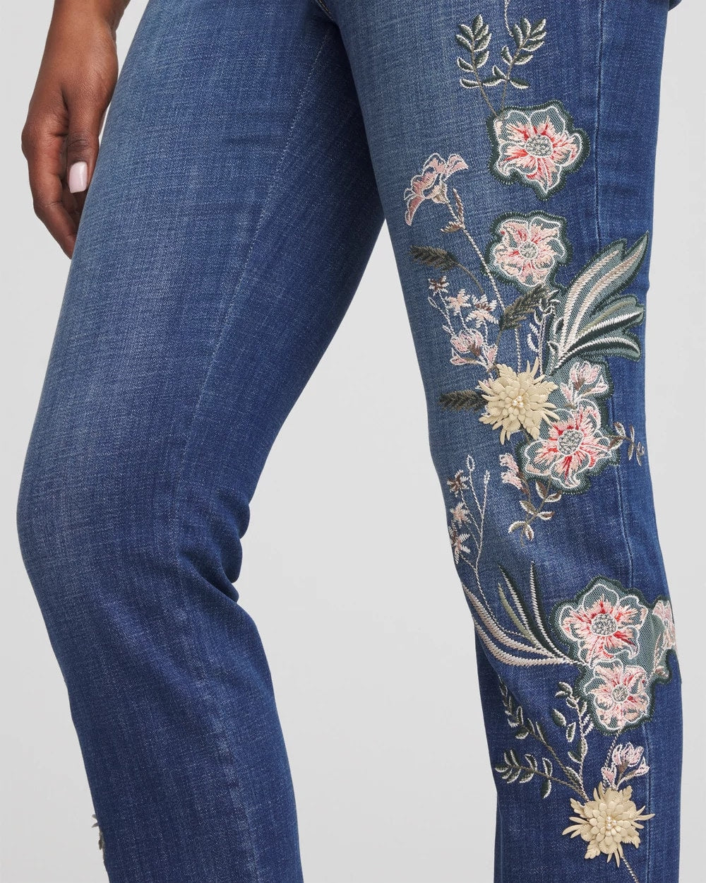 Chico's Appliqué Girlfriend Slim Ankle Jeans
