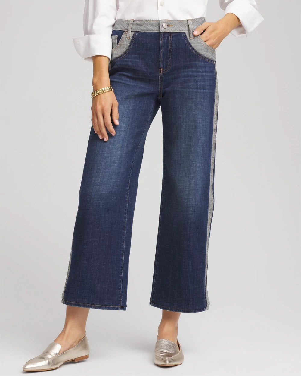 Chico's Girlfriend Cropped Colorblock Wide-Leg Jeans