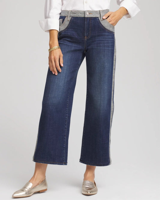 Chico's Girlfriend Cropped Colorblock Wide-Leg Jeans