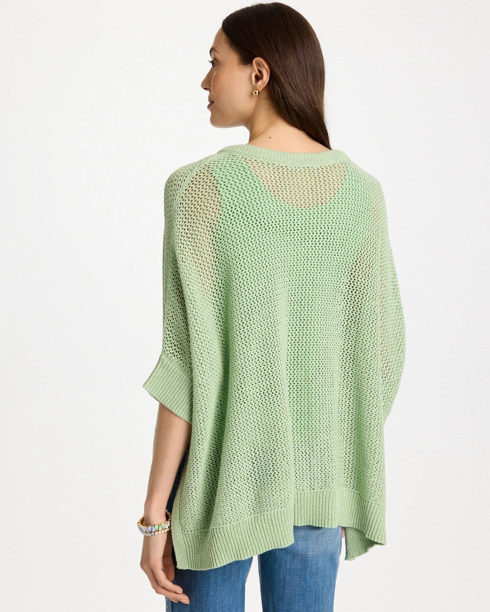 Chico's Avocado Artistry Open Knit Poncho
