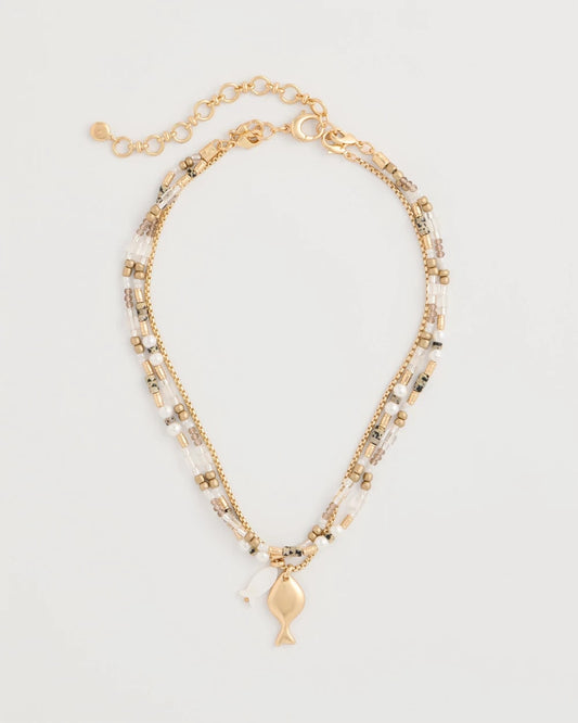 Chico's Neutral Jasper Shell Short Necklace