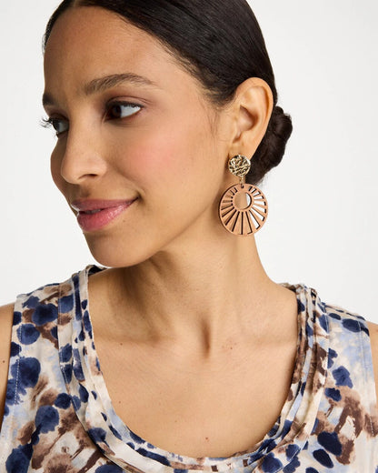 Chico's Wood Carved Sun Drop Earrings