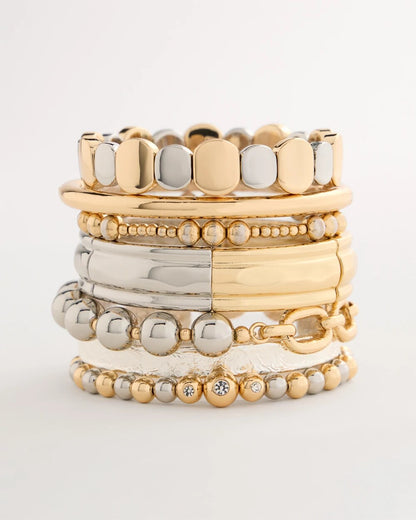 Chico's Mixed Metal Beaded Stretch Bracelet