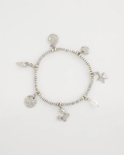 Chico's Beachy Silvertone Stretch Charm Bracelet