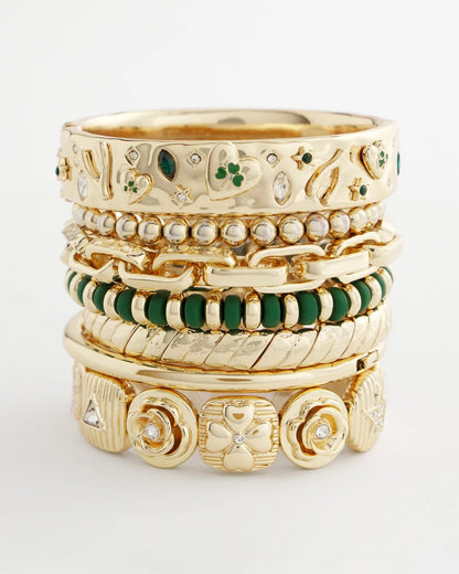 Chico's Green Gold Slice Stretch Bracelet