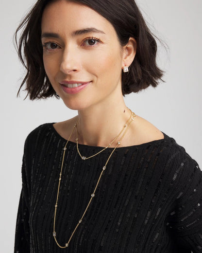 Chico's Fine Crystal Long Chain Necklace