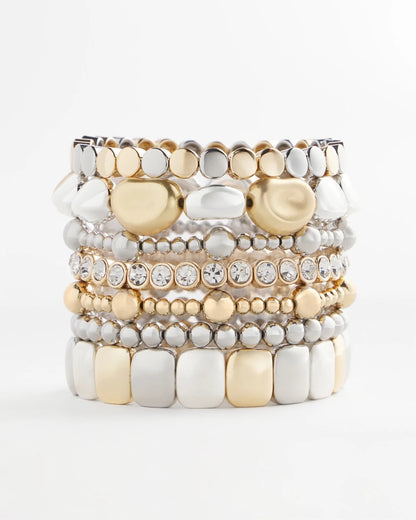 Chico's Silver & Gold Tone Round Stretch Bracelet
