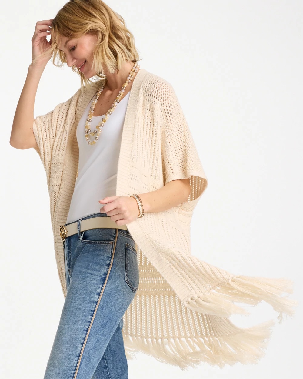 Chico's Long Knit Fringe Ruana