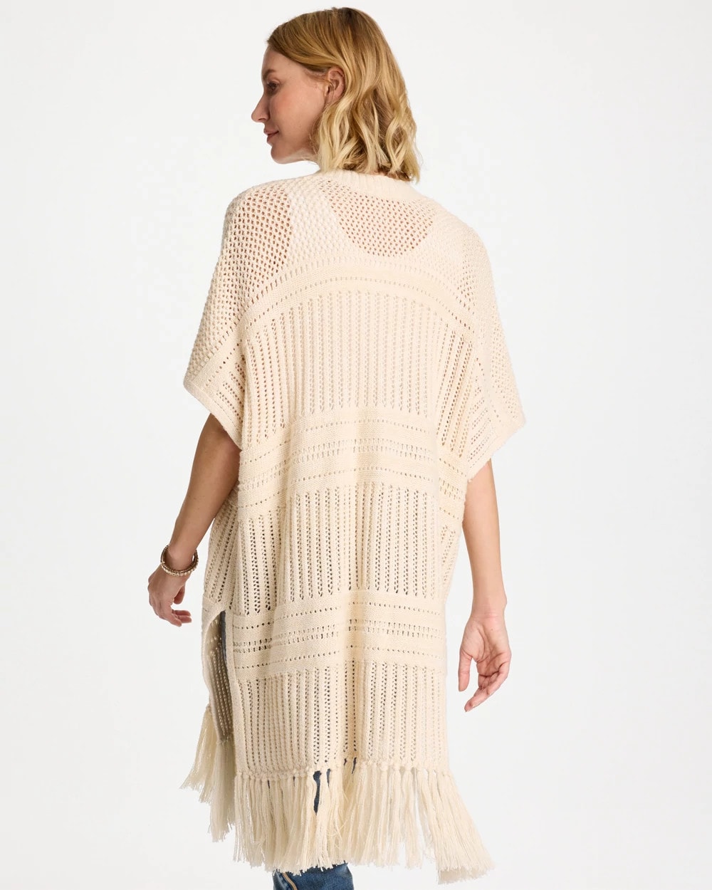 Chico's Long Knit Fringe Ruana