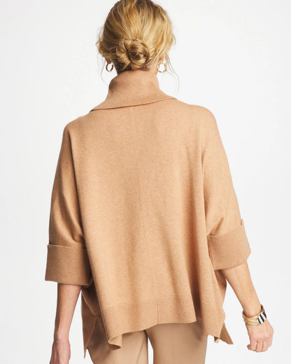Chico's Cowlneck Knit Fringe Poncho