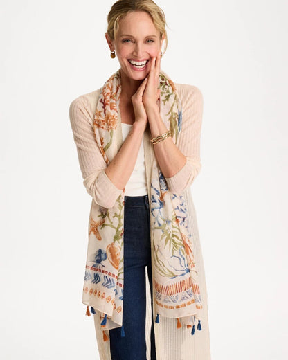 Chico's Sea Life Tassel Oblong Scarf