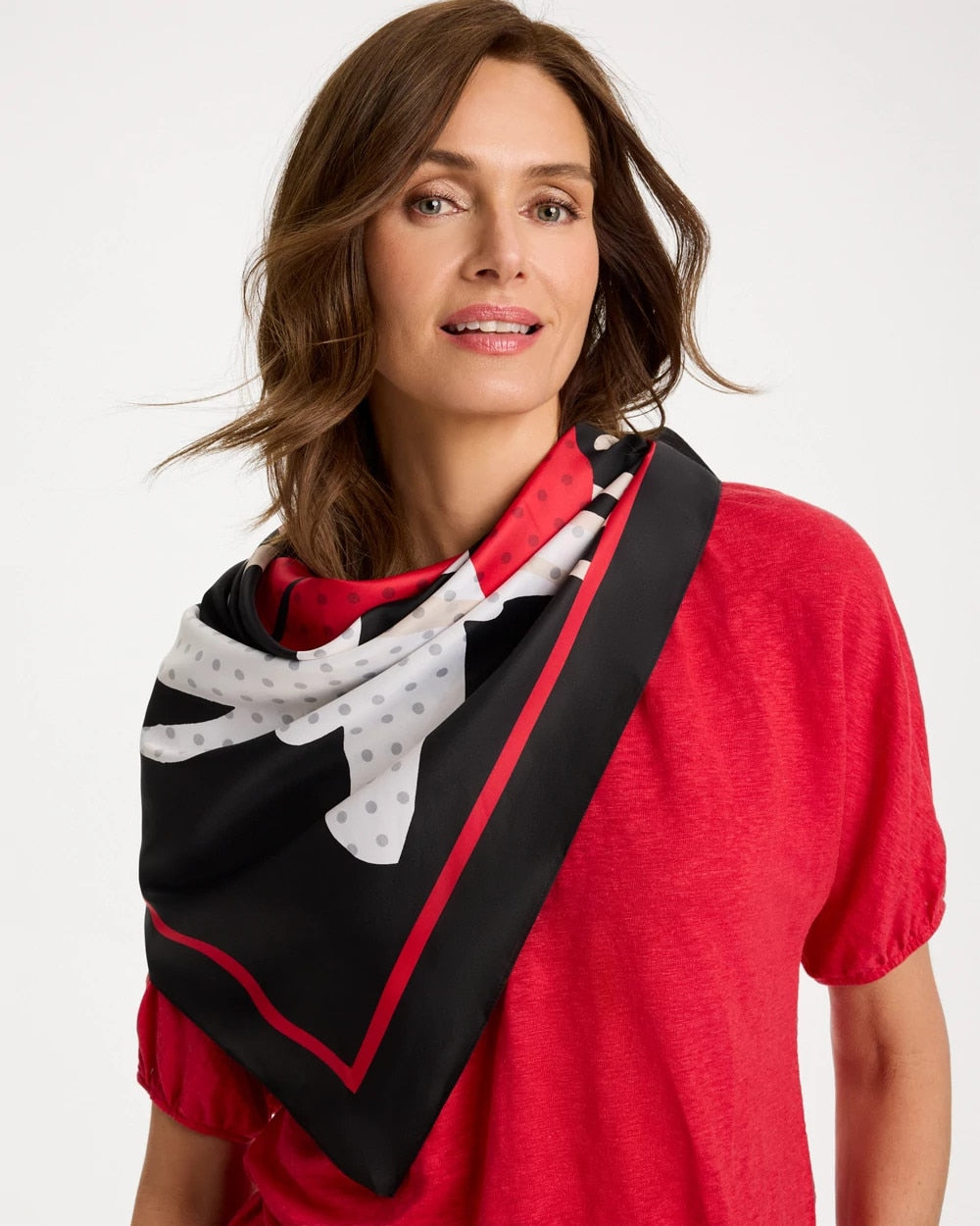 Chico's Polka Dot Floral Square Scarf
