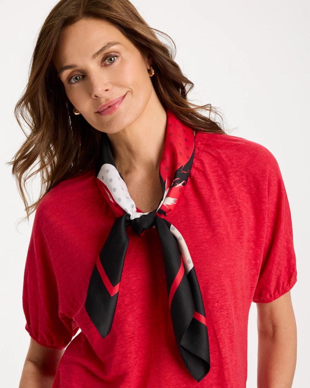 Chico's Polka Dot Floral Square Scarf