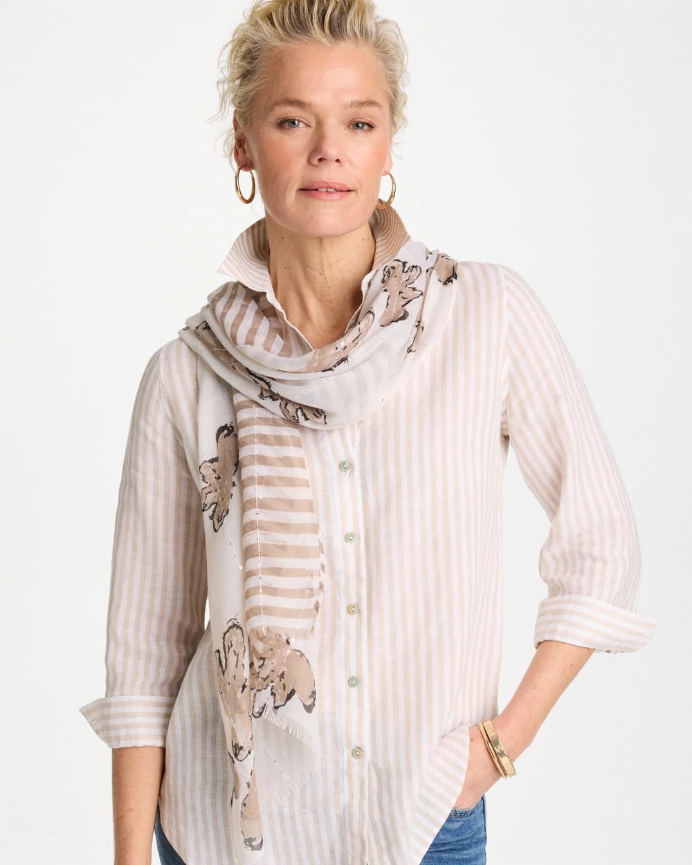 Chico's Striped Floral Oblong Scarf