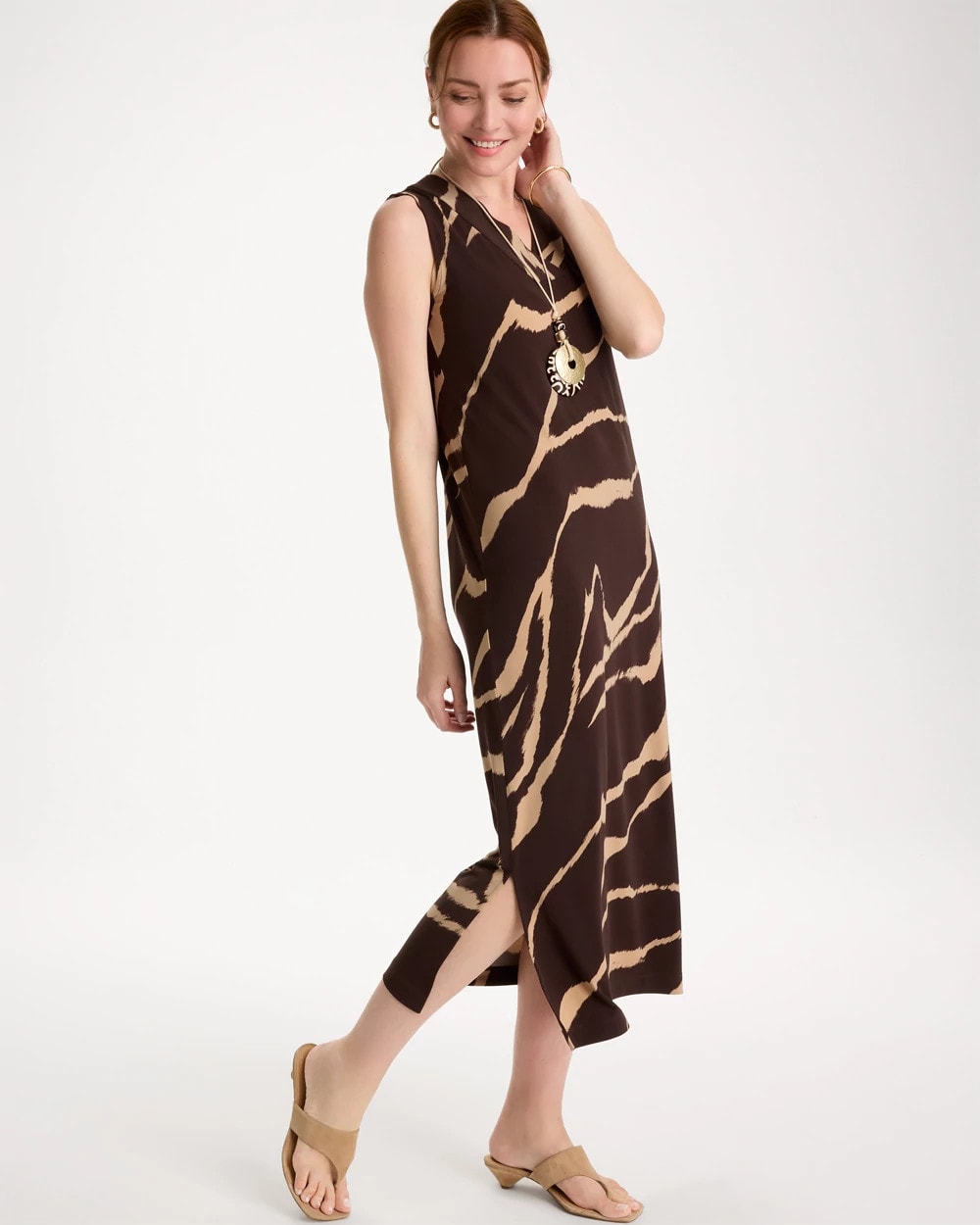 Chico's Travelers™ Zebra Double V-Neck Maxi Dress