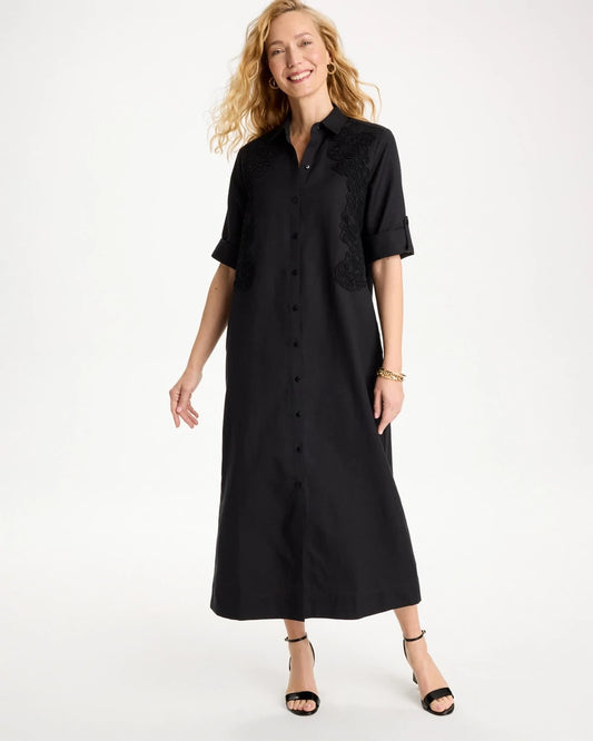 Chico's Embellished Linen-Cotton Shirtdress