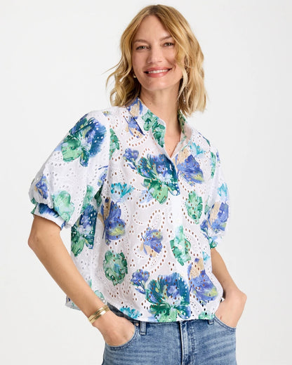 Chico's Floral Paisley Eyelet Blouse