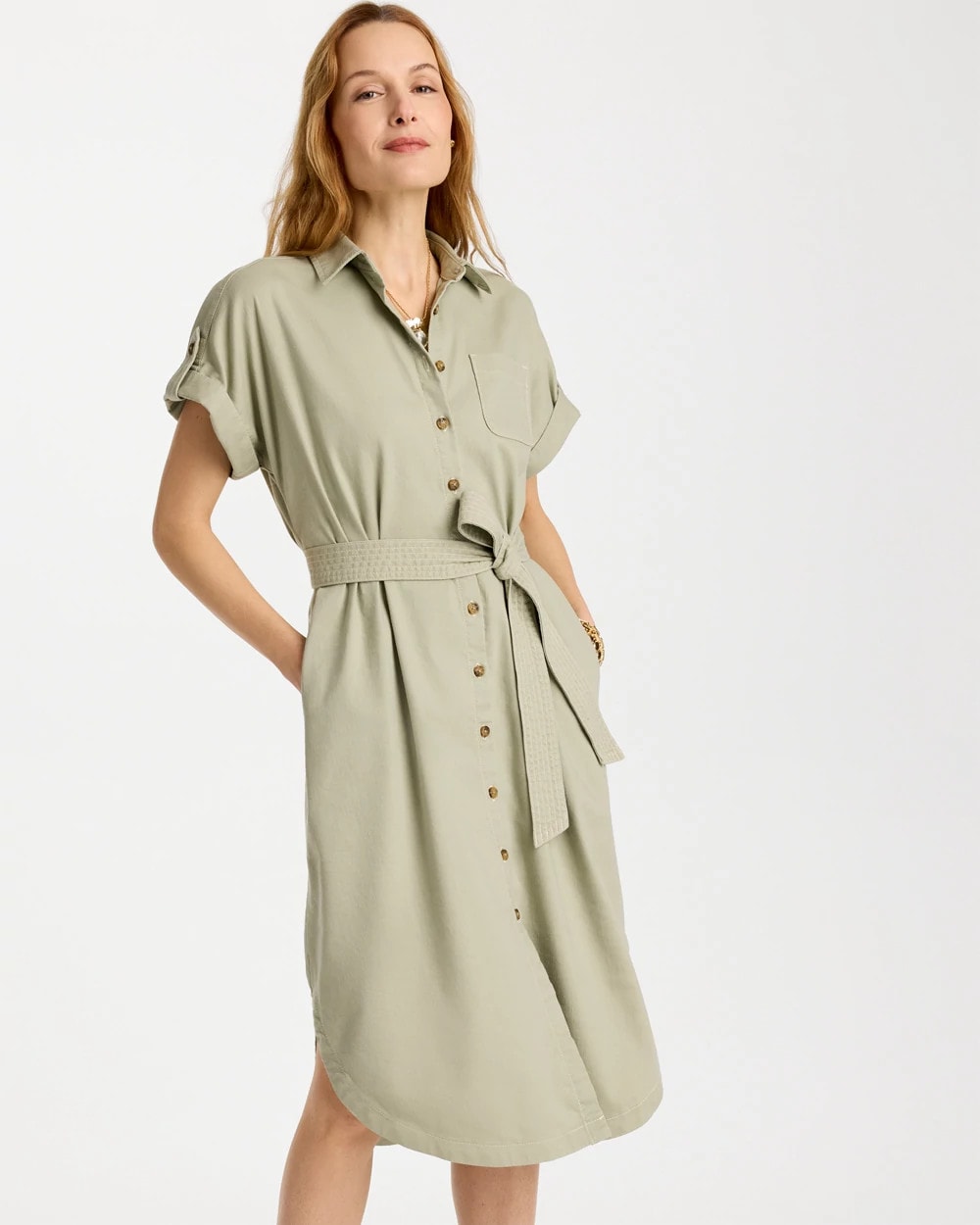 Chico's Dolman Tie Hemp Denim Shirtdress
