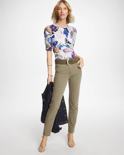 Chico's Geo Blur Ruched Sleeve Tee