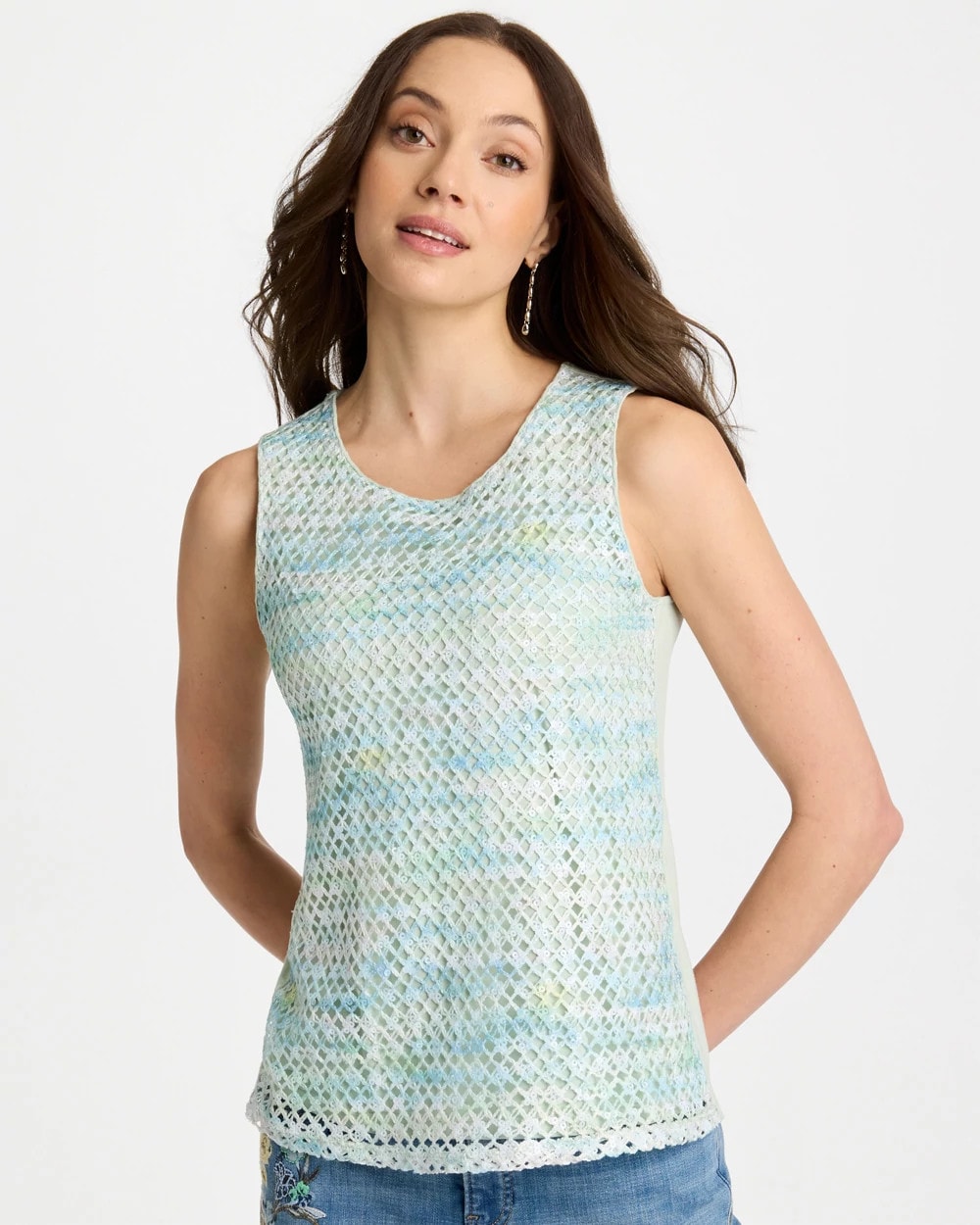 Chico's Mermaid Sequin Mesh Crochet Tank