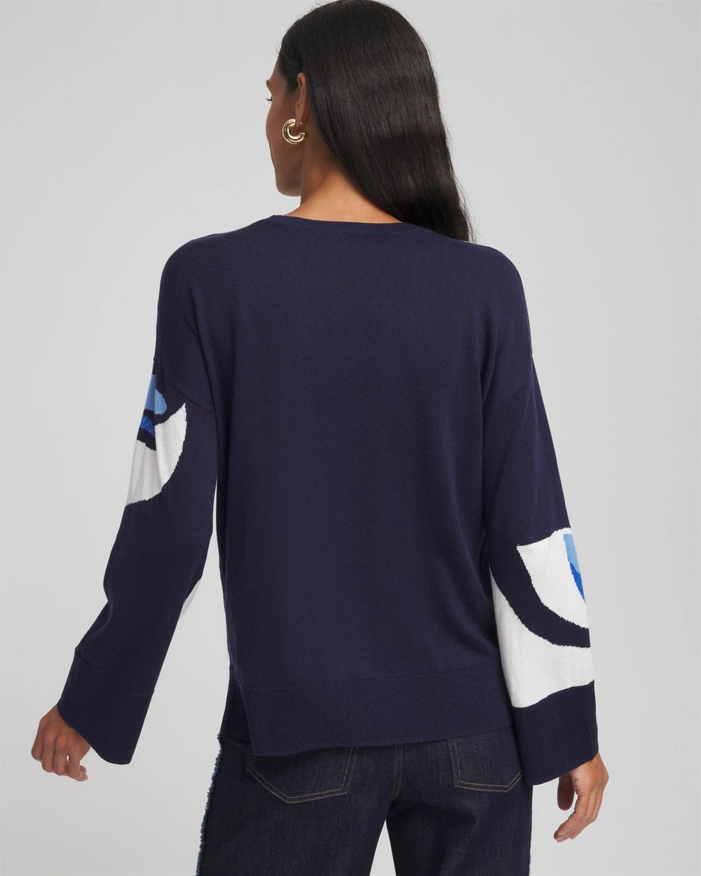 Chico's Floral Intarsia Crewneck Pullover