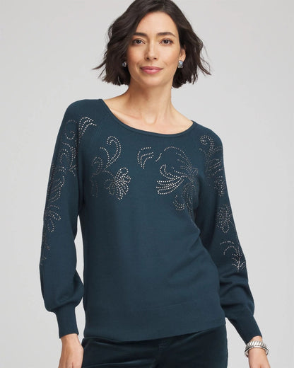 Chico's Heatset Embroidered Pullover