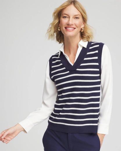 Chico's Striped V-Neck 2 in 1 Sweater Vest