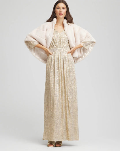 Chico's Metallic Knit Pleated Maxi Dress