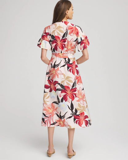 Chico's Tonal Floral Ruffle-Sleeved Midi Dress
