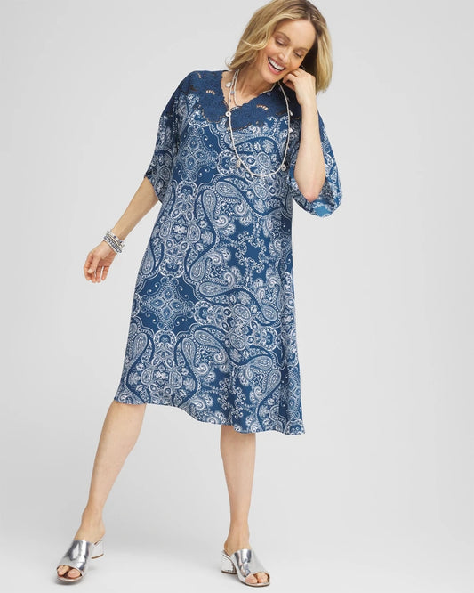 Chico's Crepe Lace-Neck Dress