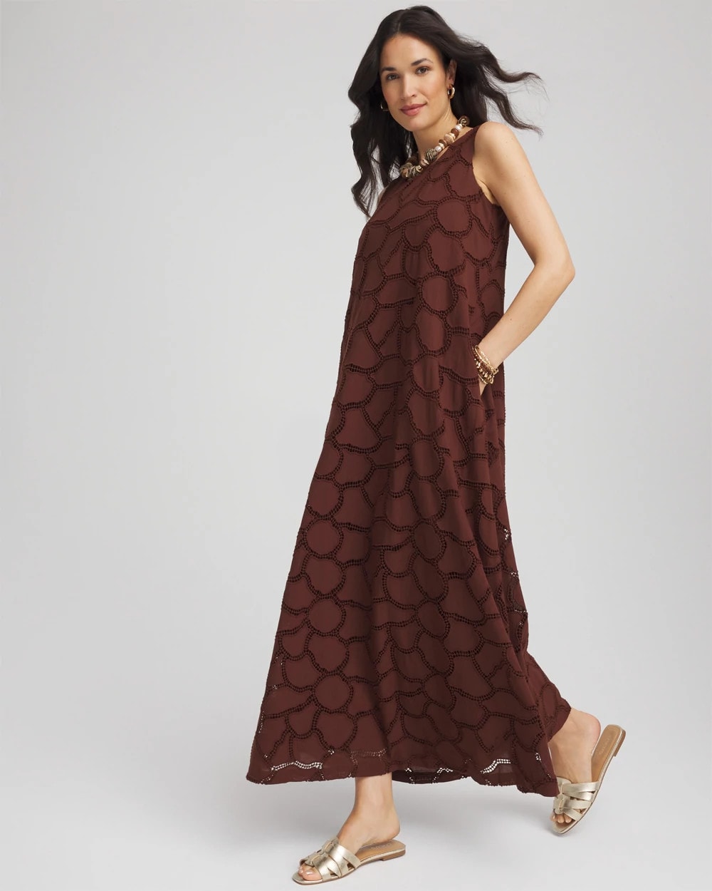 Chico's Eyelet Cutout Maxi Tank Dress