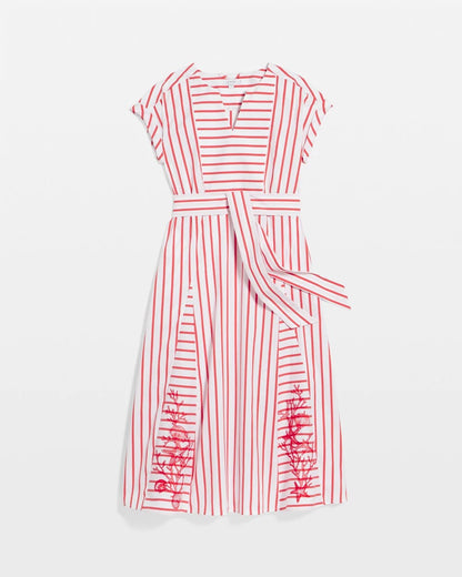 Chico's Embroidered Godet Striped Maxi Dress