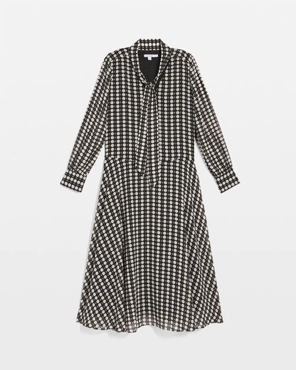 Chico's Chiffon Clip-Dot Tie-Neck Dress